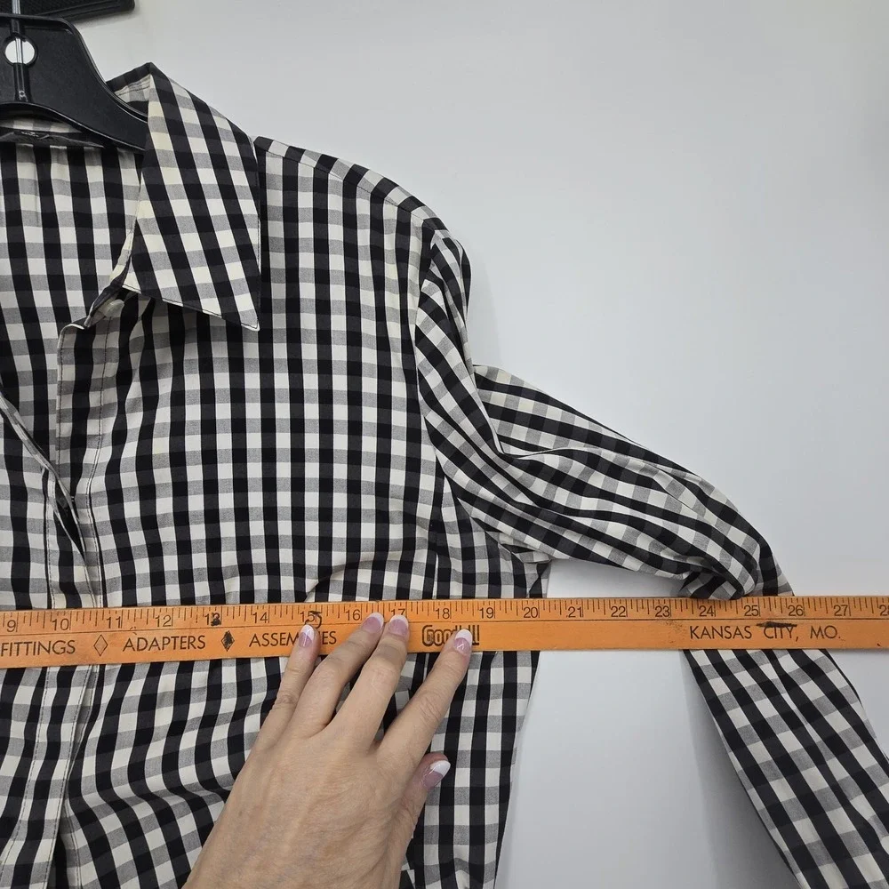 Lafayette 148 NY Leigh Gingham Check Shirt Womens Sz 8 Black White Preppy Picnic - Picture 8 of 13